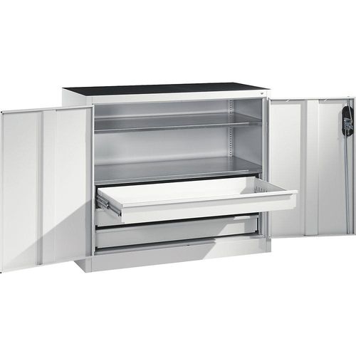 C+P Werkstatt-Beistellschrank mit Flügeltüren und Schubladen, HxBxT 1000 x 1200 x 500 mm, lichtgrau / lichtgrau