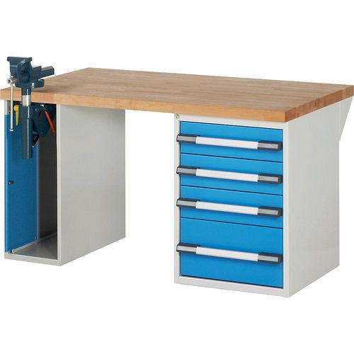 eurokraft pro Werkbank, Baukastensystem Serie 7000, 1 Schrank, 1 Standcontainer je 4 Schubladen, BxT 1500 x 900 mm Image