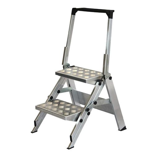 Alu-Klapptreppe, Stufen Aluminium geriffelt, mit Sicherheitsbügel, 2 Stufen kaiserkraft Image