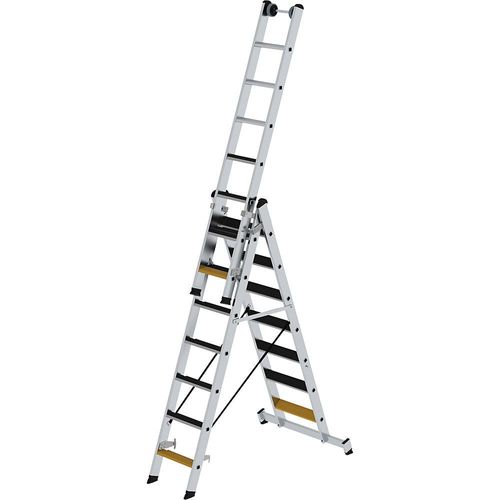 MUNK Stufen-Mehrzweckleiter, 3-teilig, mit Traverse und Trittauflagen, 3 x 7 Stufen