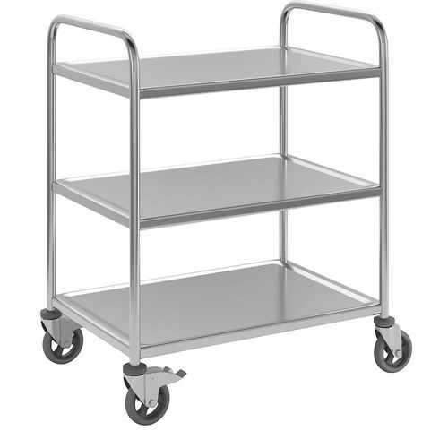 Edelstahl-Servierwagen, 3 Etagen, luftidentische Reifen, LxBxH 870 x 570 x 970 mm kaiserkraft