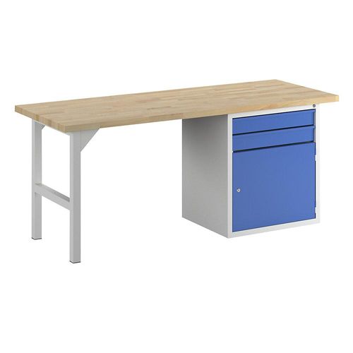 Werkbank, Baukastensystem, 2 Schubladen, 1 Tür, Breite 2000 mm, blau kaiserkraft