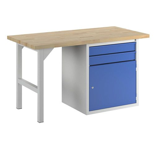 Werkbank, Baukastensystem, 2 Schubladen, 1 Tür, Breite 1500 mm, blau kaiserkraft
