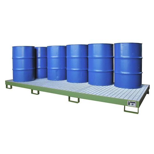 eurokraft pro Stahl-Auffangwanne, Auffangvolumen 240 l, für 10 x 200 l Fässer, grün