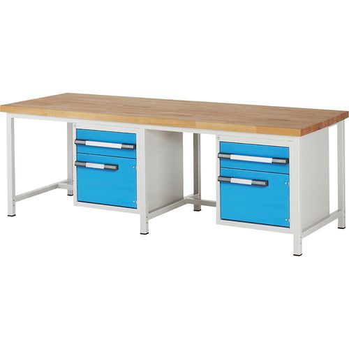eurokraft pro Werkbank, Gestellbauweise Serie 8000, 2 Schubladen 180 mm, 2 Türen 360 mm, extrabreit, BxT 2500 x 900 mm