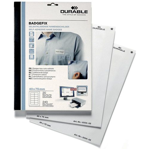 DURABLE Namensschilder, selbstklebend, Acetatseide, weiß, HxB 40 x 75 mm, VE 480 Stk