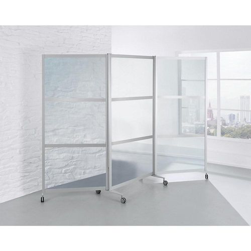 Mobile Faltstellwand, schwer entflammbar, Alurahmen mit ESG-Sicherheitsglas, HxBxT 1900 x 2800 x 450 mm, klar kaiserkraft