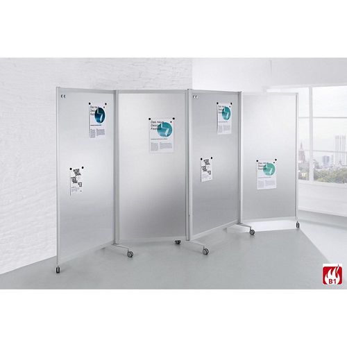 Mobile Faltstellwand, schwer entflammbar, Alurahmen, Tafelfläche magnetisch, HxBxT 1900 x 3700 x 450 mm, silber kaiserkraft