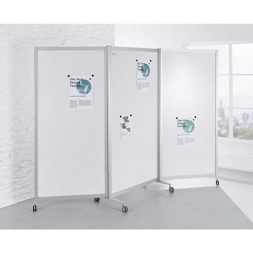 Mobile Faltstellwand, schwer entflammbar, Alurahmen, Tafelfläche magnetisch, HxBxT 1900 x 2800 x 450 mm, weiß kaiserkraft