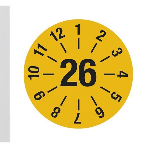 Kabelprüfplakette, Jahresplakette, LxH 60 x 20 mm, 26, gelb kaiserkraft