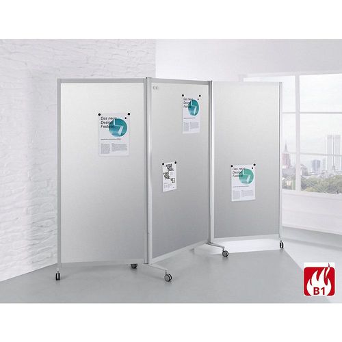 Mobile Faltstellwand, schwer entflammbar, Alurahmen, Tafelfläche magnetisch, HxBxT 1900 x 2800 x 450 mm, silber kaiserkraft