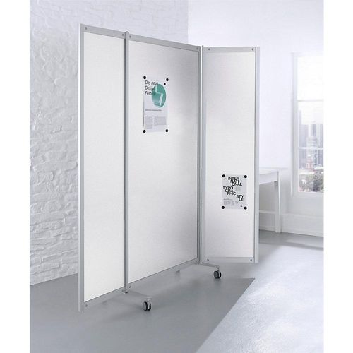 Mobile Faltstellwand, schwer entflammbar, Alurahmen, Tafelfläche magnetisch, HxBxT 1900 x 2000 x 450 mm, weiß kaiserkraft