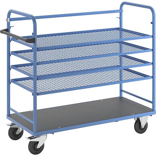 eurokraft pro Regalwagen, für 5 Etagenböden, inkl. 4 Etagenböden, mit Gitterboden