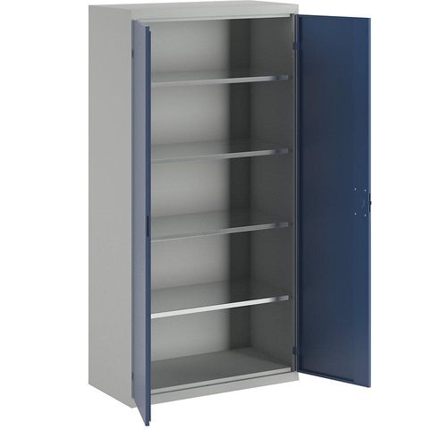 eurokraft pro Flügeltürenschrank, 4 Fachböden, Breite 1000 mm, lichtgrau / enzianblau Image