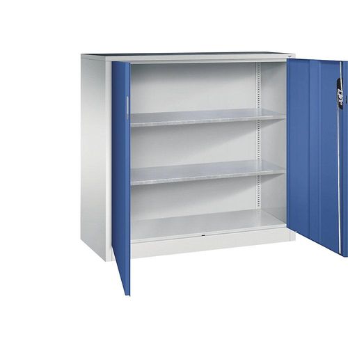 C+P Werkstatt-Beistellschrank mit Flügeltüren, HxBxT 1200 x 1200 x 500 mm, lichtgrau / enzianblau