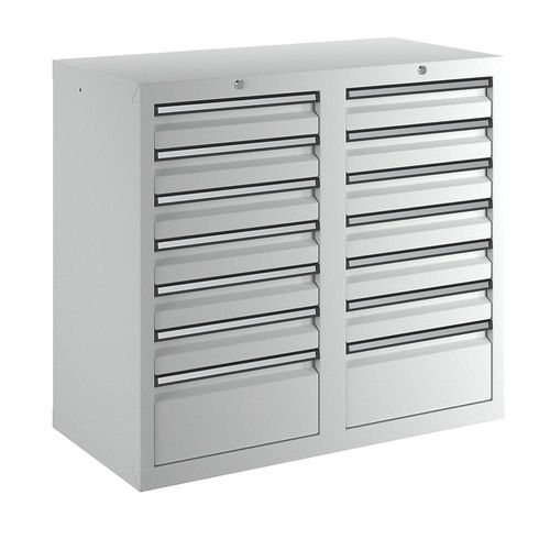 Schubladenschrank, HxBxT 900 x 1000 x 500 mm, 12 Schubladen 100 mm hoch, 2 Schubladen 200 mm hoch, Korpus und Schubladen grau kaiserkraft