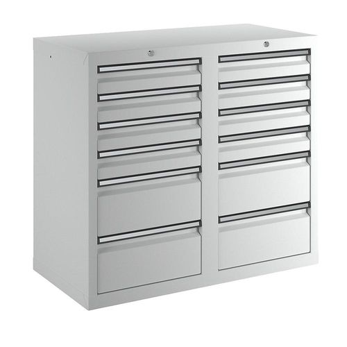 Schubladenschrank, HxBxT 900 x 1000 x 500 mm, 8 Schubladen 100 mm, 4 Schubladen 200 mm hoch, Korpus und Schubladen grau kaiserkraft