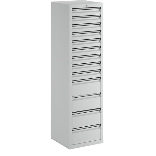 Schubladenschrank, HxBxT 1800 x 500 x 500 mm, 9 Schubladen 100 mm, 4 Schubladen 200 mm hoch, Korpus und Schubladen grau kaiserkraft