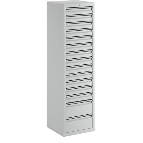 Schubladenschrank, HxBxT 1800 x 500 x 500 mm, 13 Schubladen 100 mm, 2 Schubladen 200 mm hoch, Korpus und Schubladen grau kaiserkraft