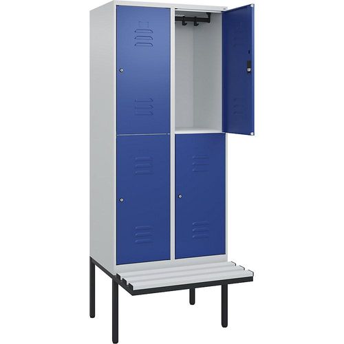C+P Doppelstock-Spind Classic PLUS Sitzbank, 2 Abteile, lichtgrau / enzianblau, B 800 mm, Zylinderschloss, auskragend, Kunststoff Image