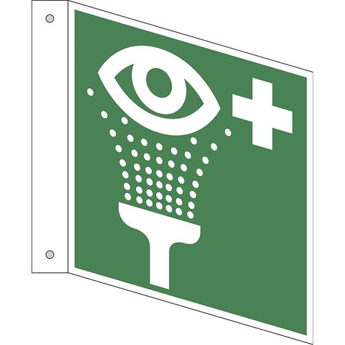 Rettungszeichen, Augenspüleinrichtung, VE 10 Stk, Aluminium, Fahnenschild, 150 x 150 mm kaiserkraft