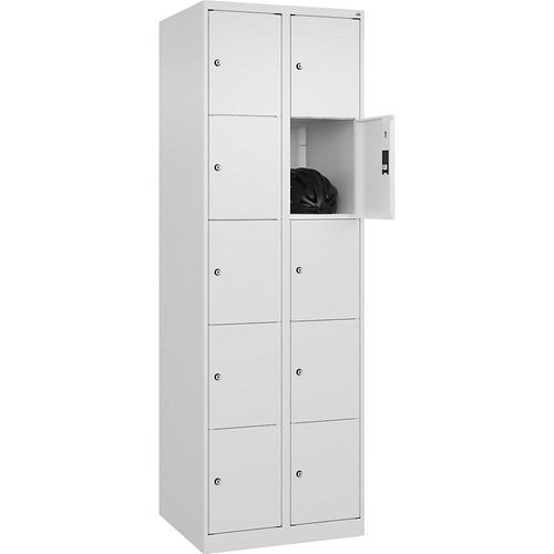 C+P 5er-Schließfachschrank Classic PLUS, 2 Abteile, verkehrsweiß, B 600 mm, 10 Fächer, mit Bodengleitern Image
