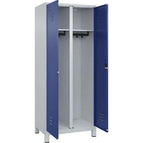 C+P Schwarz-Weiß-Spind Classic PLUS, 1 Abteil, lichtgrau / enzianblau, HxB 1950 x 800 mm, mit Füßen, Zylinderschloss Image