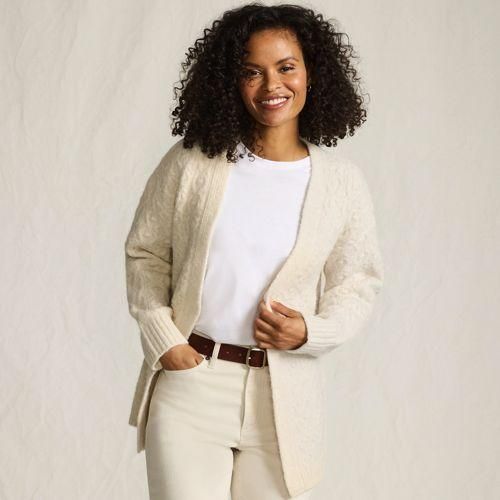 Offener Soft Touch Cardigan, Damen,  Weiß, Polyester/Viskose/Polyester-Mischung, by Lands' End