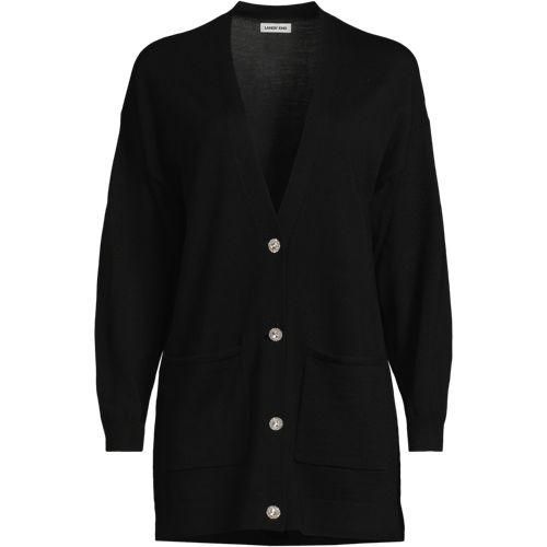 Merino-Cardigan mit Strassknöpfen, Damen,  Schwarz, Wolle, by Lands' End