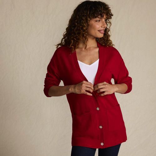Merino-Cardigan mit Strassknöpfen, Damen,  Rot, Wolle, by Lands' End