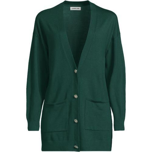 Merino-Cardigan mit Strassknöpfen, Damen,  Grün, Wolle, by Lands' End