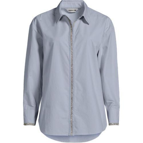 Baumwollbluse mit verzierter Knopfleiste, Damen,  Blau, Baumwolle, by Lands' End