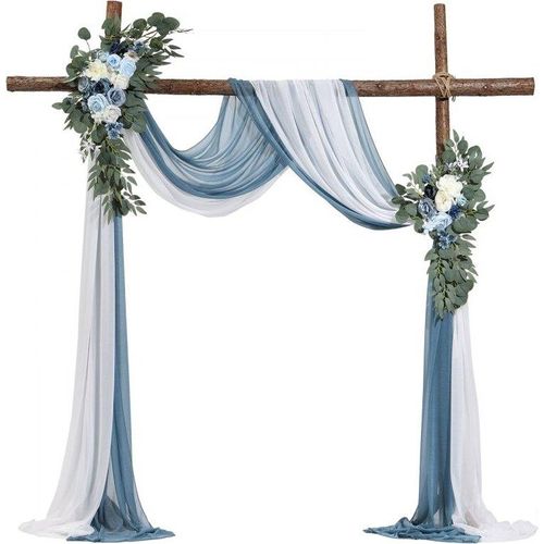 Traubogen Hochzeitsdeko Set mit Blumen - 2x Vorhänge Blau - Hochzeitsbogen mit 2x Blumen - Dekorative Hochzeits-Zeremonie-Bogen