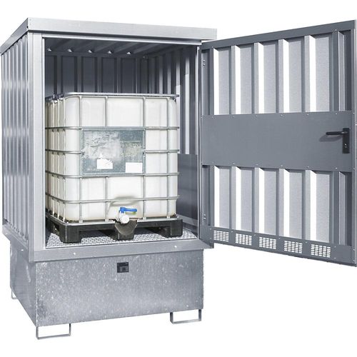 eurokraft pro Stahl-Gefahrstoffdepot, für 1 x 1000-l-IBC, verzinkt
