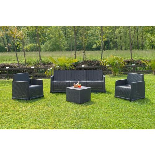 Gartenset , Anthrazit , Kunststoff , 9-teilig , Füllung: Schaumstoff, Fleece , Made in Italy , abnehmbarer Boxdeckel , Balkonmöbel, Balkonmöbel-Sets