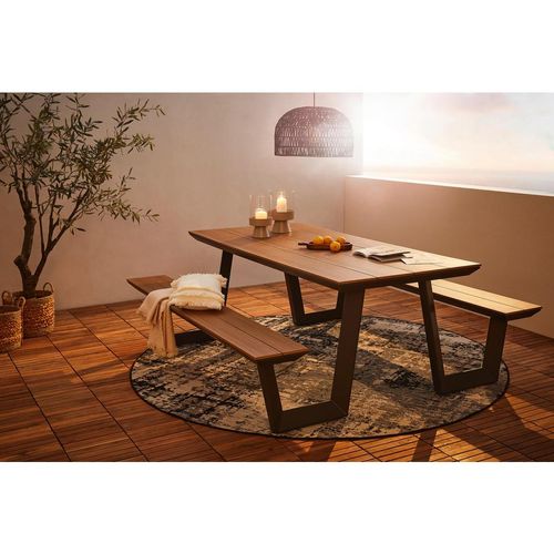 Ambia Garden Gartentischgruppe , Anthrazit, Teak , Metall, Kunststoff , rechteckig , 200x180x75 cm , Gartenmöbel, Gartenmöbel-Sets