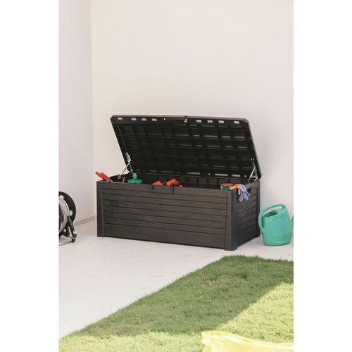 Kissenbox , Anthrazit , Holzoptik , 1 Fächer , 148x60x72 cm , UV-beständig, wetterbeständig, geeignet zum Sitzen , Aufbewahrung & Schutzhüllen,