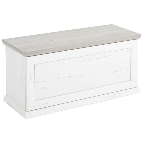 Hom`in Truhe , Grau, Pinien , Holzwerkstoff , 90x43x38 cm , Deckel aufklappbar , Ordnen & Aufbewahren, Truhen