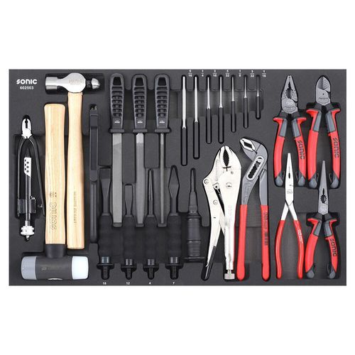 SONIC Zangen & Durchschlag 25teilig Hammer Meißel Feile Schubladeneinlage