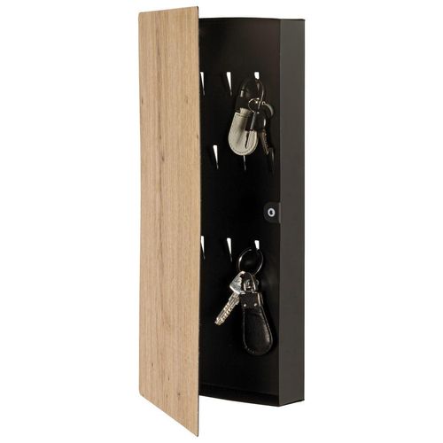 Schlüsselkasten , Schwarz, Eiche , Metall , 20x40x4 cm , Garderobe, Schlüsselboards & -kästen