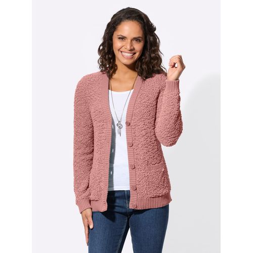 Strickjacke CASUAL LOOKS, Damen, Gr. 54, rot (rosenholz), 58% Polyester, 42% Baumwolle, unifarben, Strickjacken