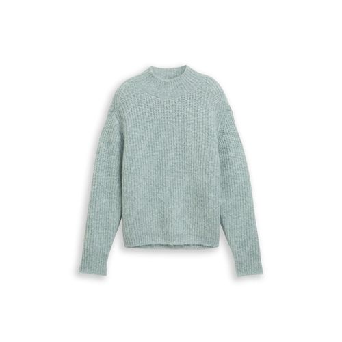 TOM TAILOR DENIM Damen Relaxed Fit Strickpullover mit Stehkragen, blau, Meliert, Gr. L