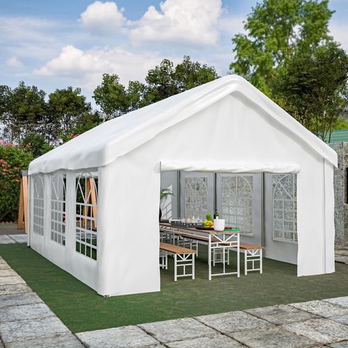 Partyzelt 4x6m Festzelt Pavillon Gartenzelt mit Fenstern Bierzelt weiß Wasserdicht UV Schutz Festzelt PE Plane