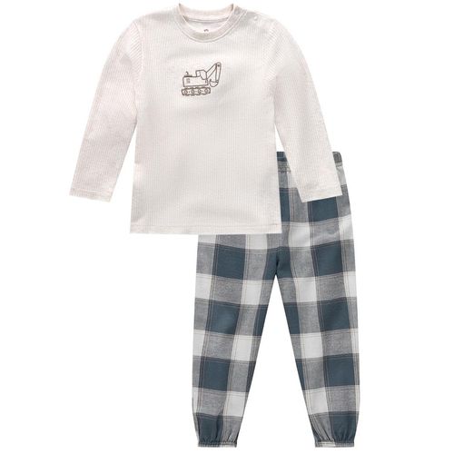 Baby Schlafanzug mit Bagger-Stickerei