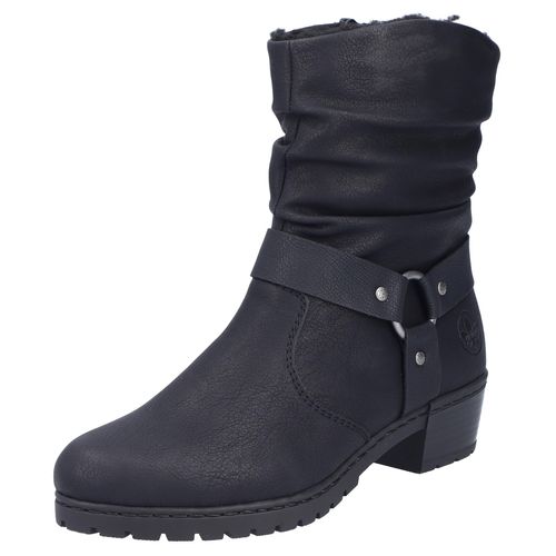 Winterstiefelette RIEKER, Damen, Gr. 40, schwarz, Lederimitat, unifarben, Schuhe, Westernstiefelette, Cowboyboots, Blockabsatz, mit Zierriemen