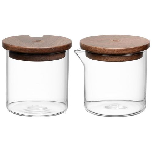 Leonardo Milch- Novo Legno , Braun, Klar , Holz, Glas , Nussbaum , 7.8x7.5x7.8 cm , Kaffee & Tee, Zuckerdosen