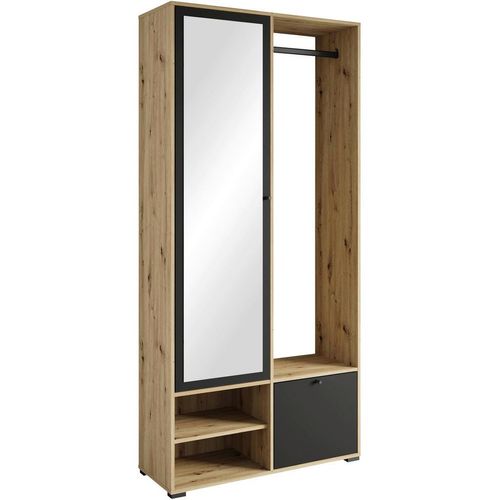Garderobe Dino , Schwarz, Eiche Artisan , Holzwerkstoff , 90x190x33 cm , FSC , Garderobe, Garderoben-Sets & Serien