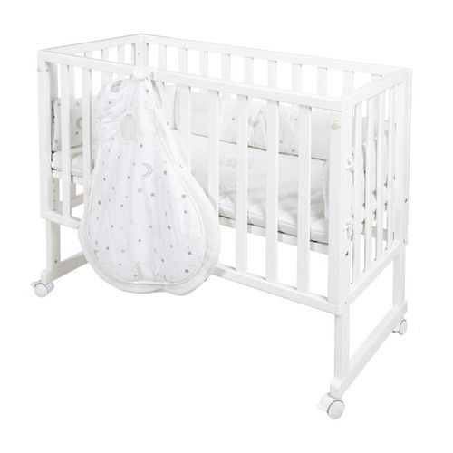 Roba Beistellbett Stubenbett 3 in 1 Sternenzauber , Weiß, Hellgrau , Textil, Holzwerkstoff , Schichtholz , 49.5x85.5x90 cm , Oeko-Tex® Standard 100 ,