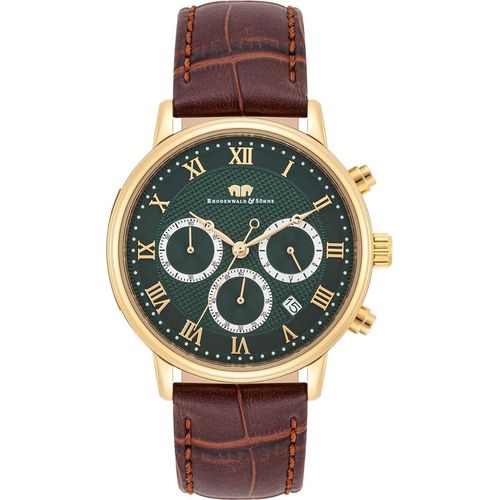 Herren Chronograph gelbgold Echtleder dunkelbraun