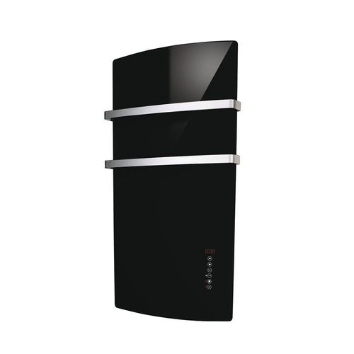 Radialight DEVA Glas-Handtuchwärmer 1000 W – IP24 Badheizung, Turbo & Strahlungswärme, Touchsteuerung, 230 V, Glasfront, schwarz